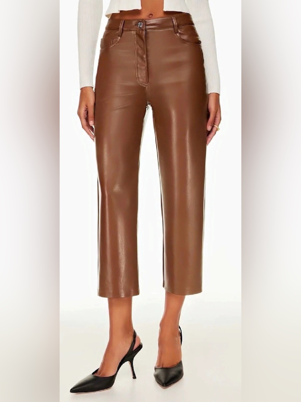 Wilfred Melina Pant Cognac Brown Faux Leather Aritzia Cropped Ankle Size 2